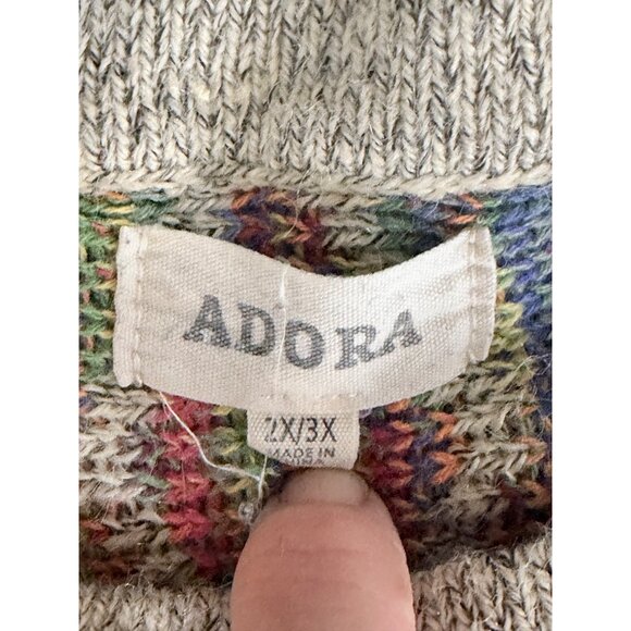 Adora Poncho Shaw Sweater Womens 2x 3X Aztec Southwestern Fringe Knit Plus Size - Picture 2 of 6